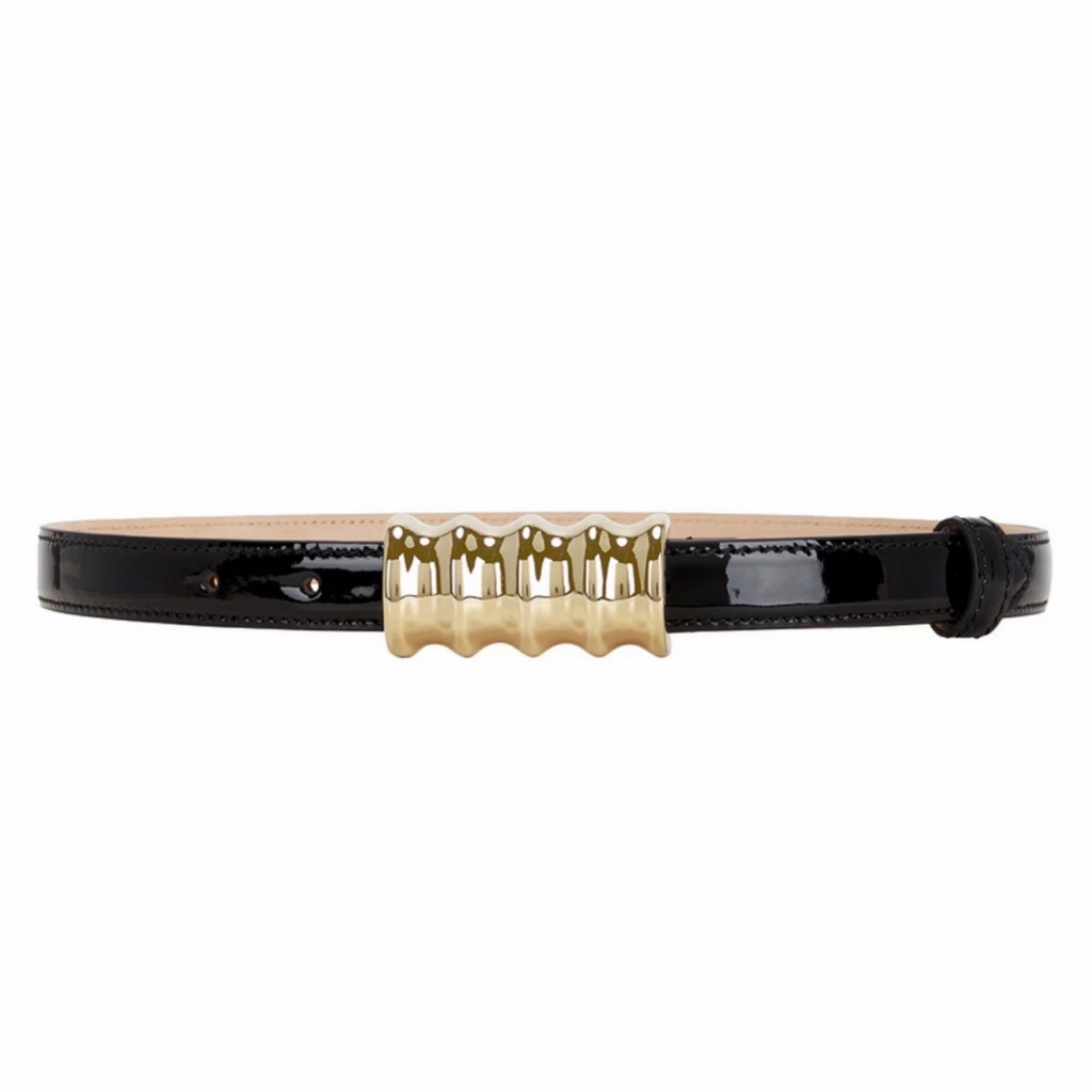 Khaite Patent Leather Belt With Gold Accent